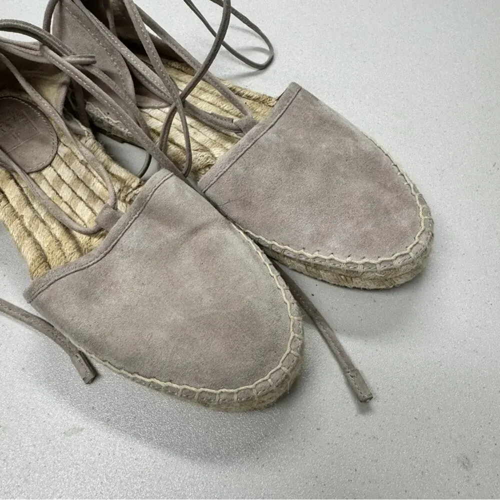Frye Beige Leather Espadrille Flats Sandals Womens 6.5 Beachy Comfort Lace Up